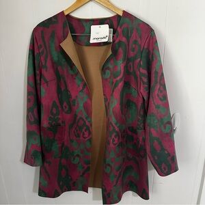 Pink and Green Blazer with Organic Pattern and Notched Collar